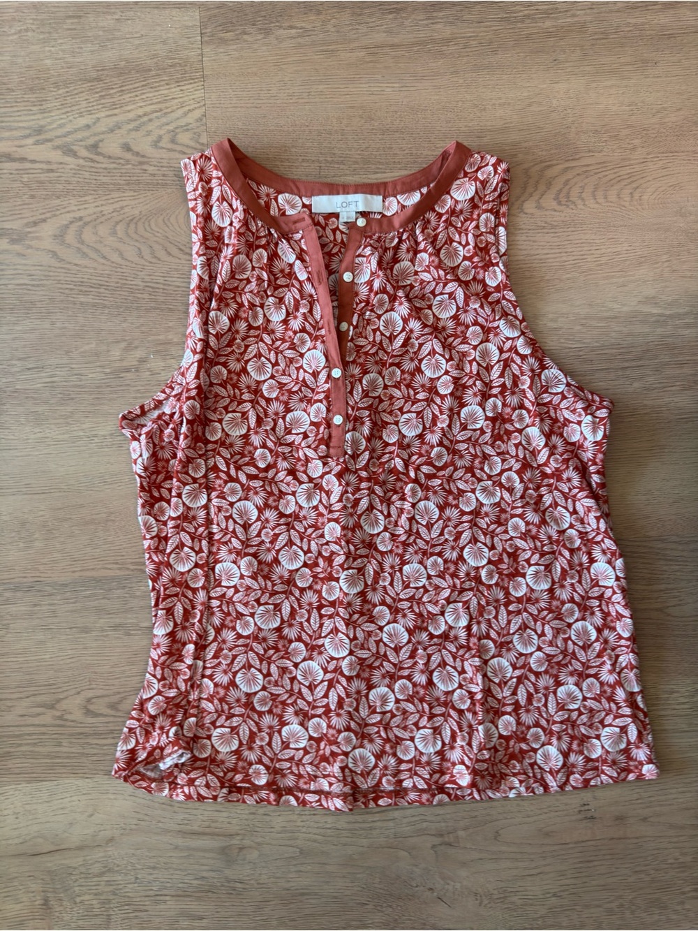 LOFT Rust Floral Sleeveless Henley Camisole